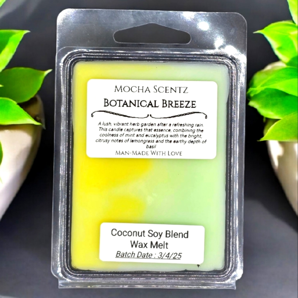 Handmade 2oz Botanical Breeze Coconut/Soy Wax Melt - Green And Yellow